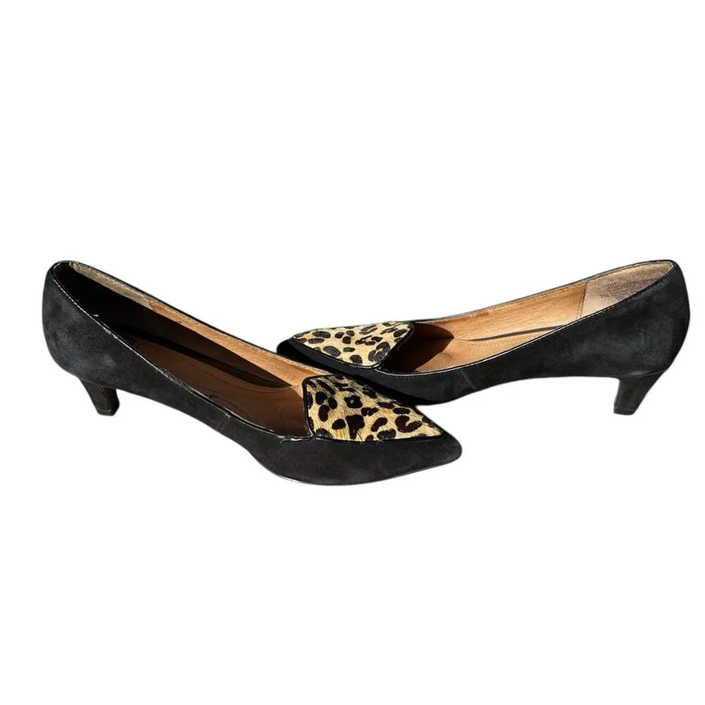 Leopard Calf‎ Hair Animal Print Black Leather Flats Loafers Söfft Sz.7